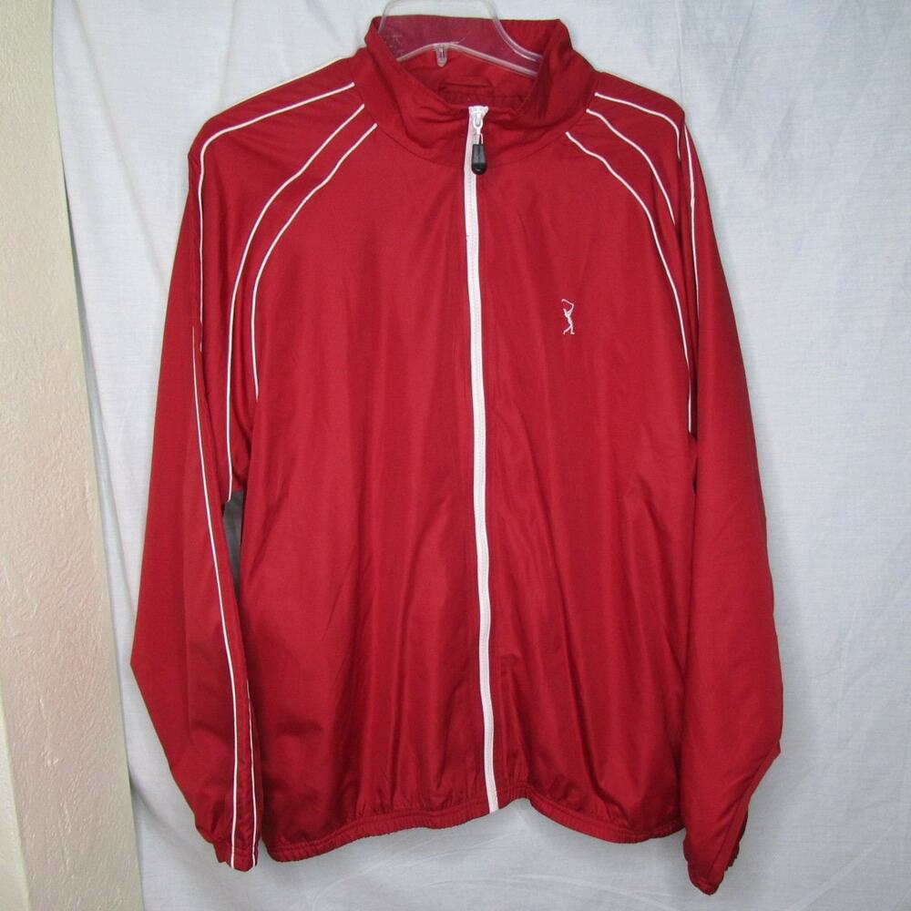 PGA Tour Windbreaker Golf Jacket Mesh Lining Red Size L Zip Up Embroidered Logo